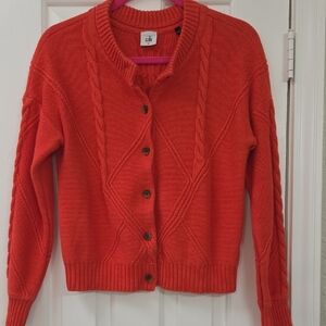 CAbi Orange Cable-Knit Button Cardigan